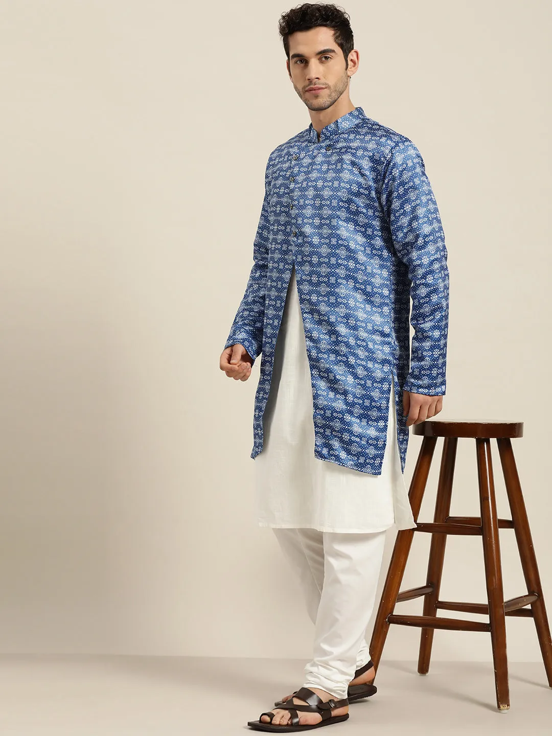 Men's Silk Blend Blue ONLY Sherwani Jacket - Sojanya