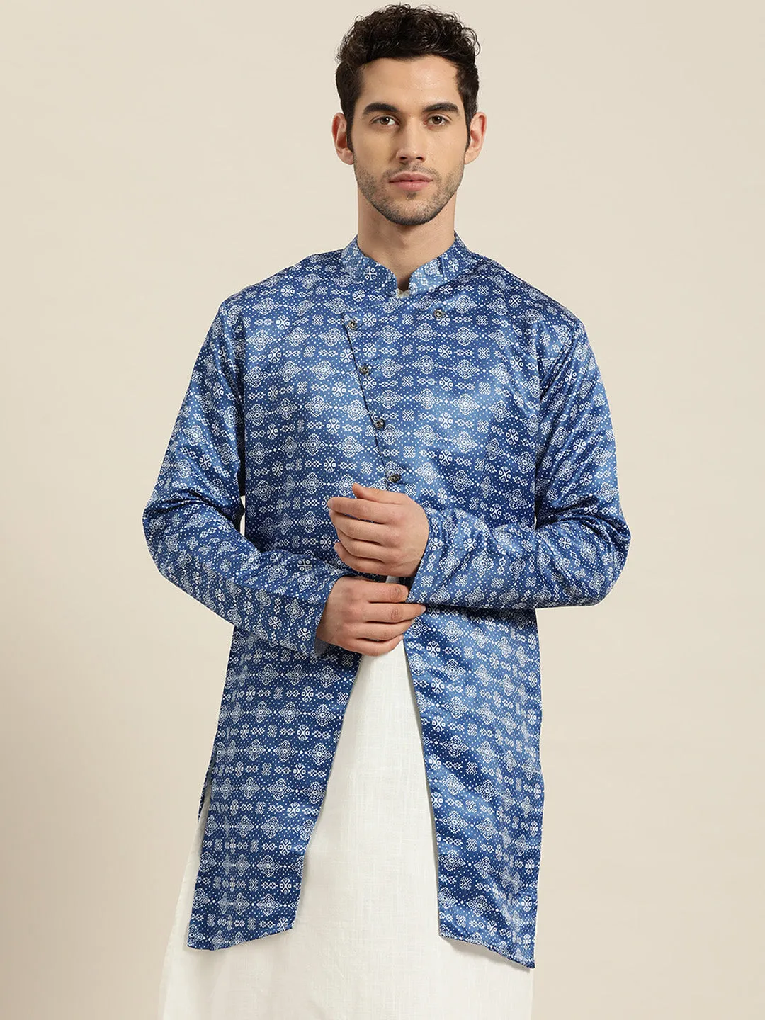 Men's Silk Blend Blue ONLY Sherwani Jacket - Sojanya