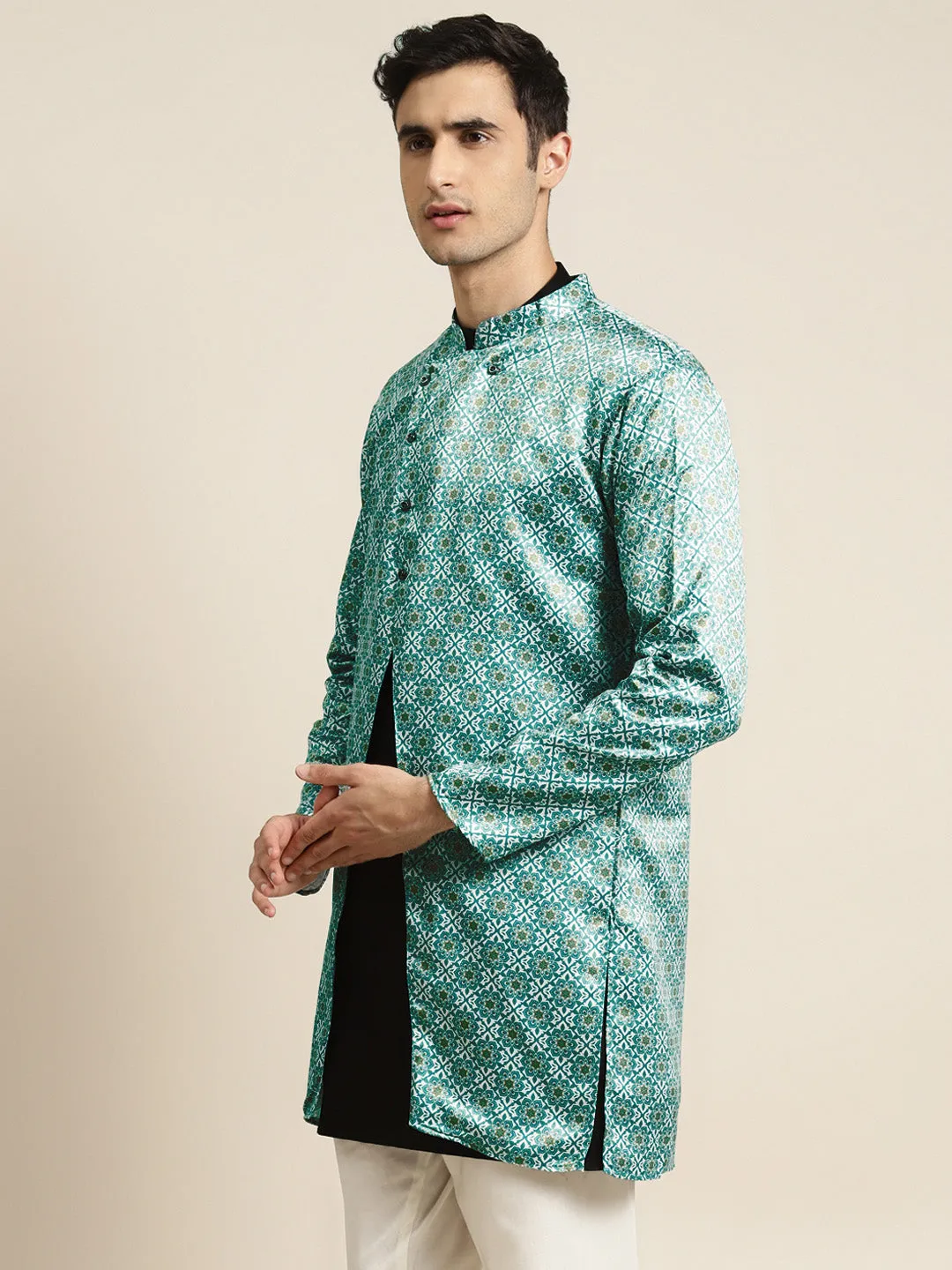 Men's Silk Blend Green Only Sherwani Jacket - Sojanya