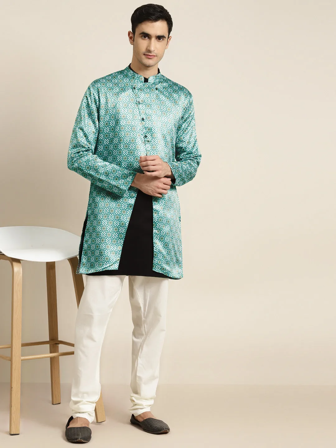 Men's Silk Blend Green Only Sherwani Jacket - Sojanya