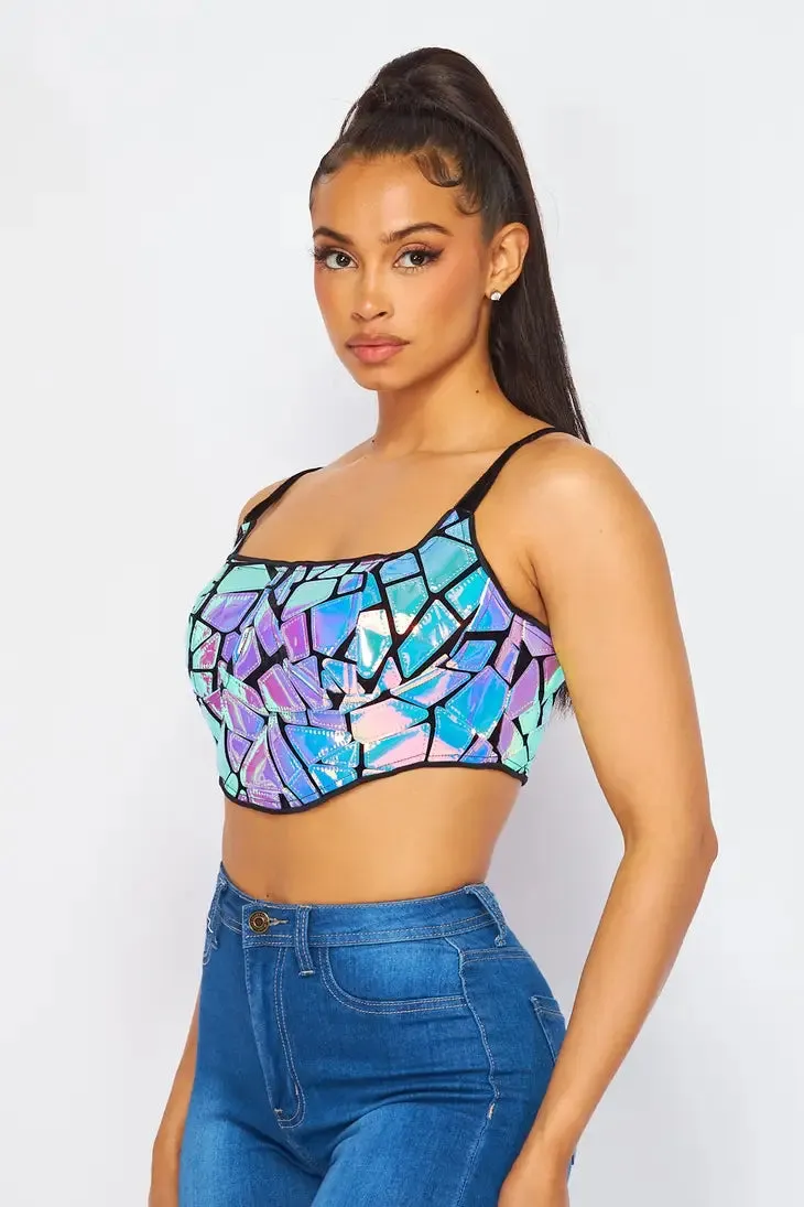 Metallic Patch Bustier Crop Top