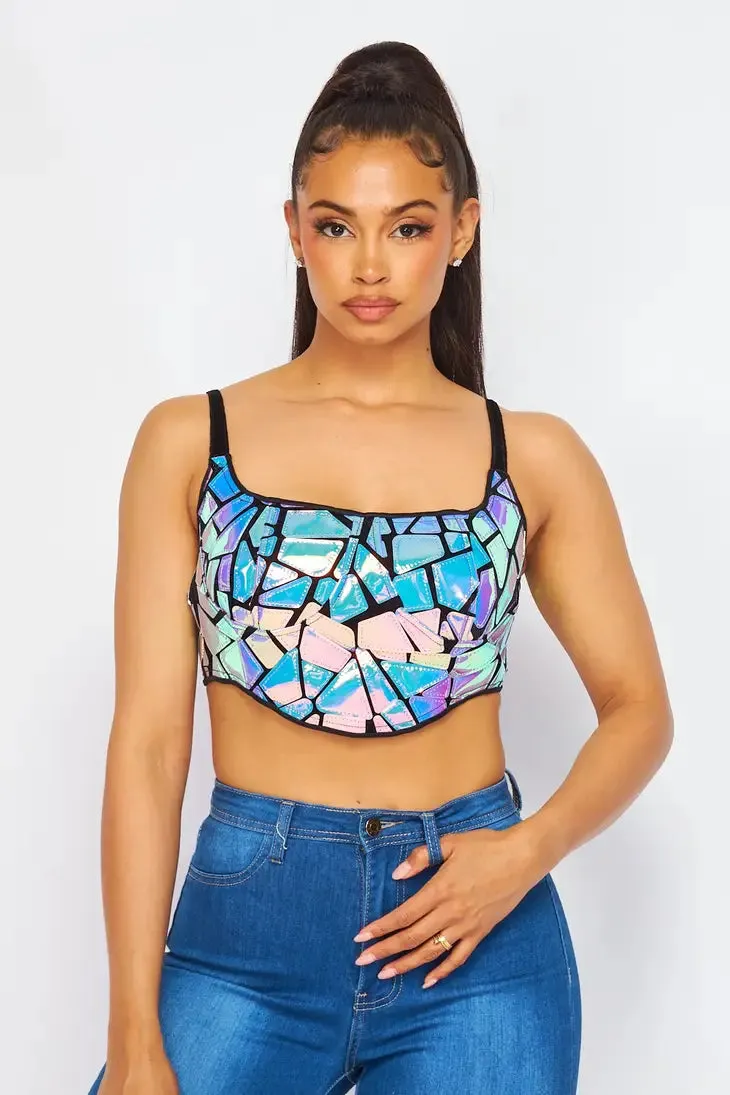 Metallic Patch Bustier Crop Top