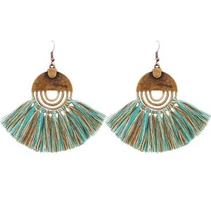 [Mint Green] Tassel Fan Earrings Bronze Accent