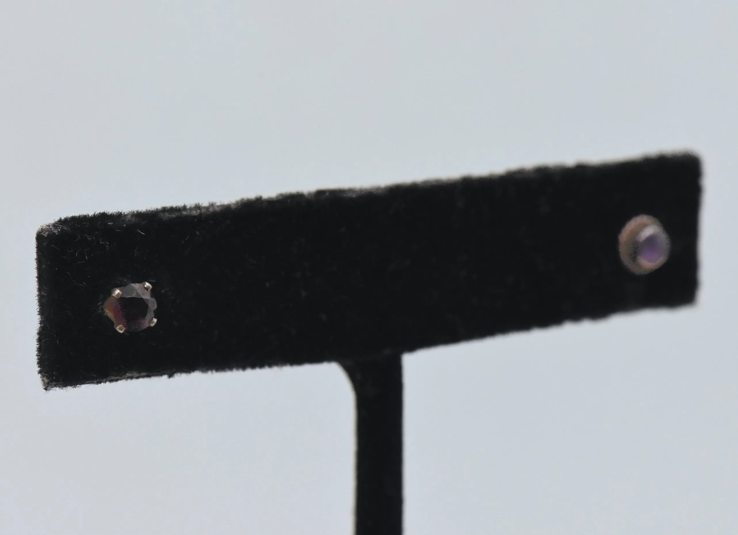 MISMATCHED Vintage Sterling Silver Amethyst and Red Garnet Stud Earrings