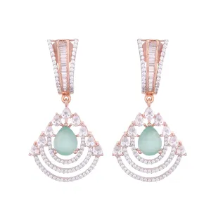 Modern Turquoise Danglers Pastel Blue Drop Earrings Ad Studded Rose Gold Plated for Women and Girls - Saraf RS Jewellery