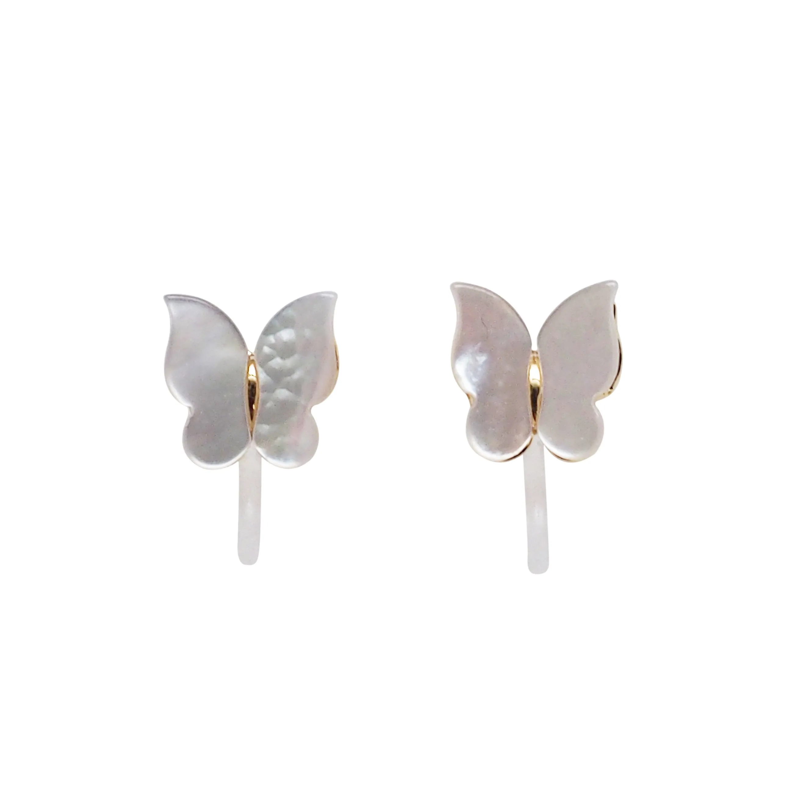 Mother Of Pearl Butterfly Invisible Clip On Stud Earrings (Gold tone)