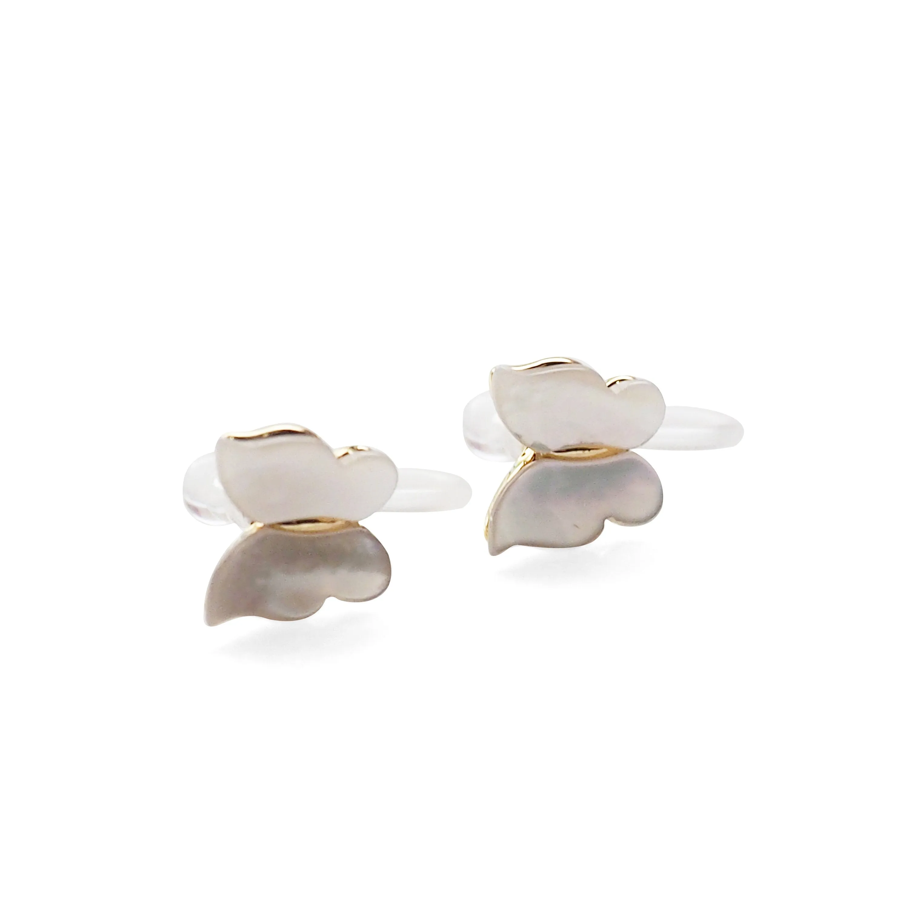 Mother Of Pearl Butterfly Invisible Clip On Stud Earrings (Gold tone)