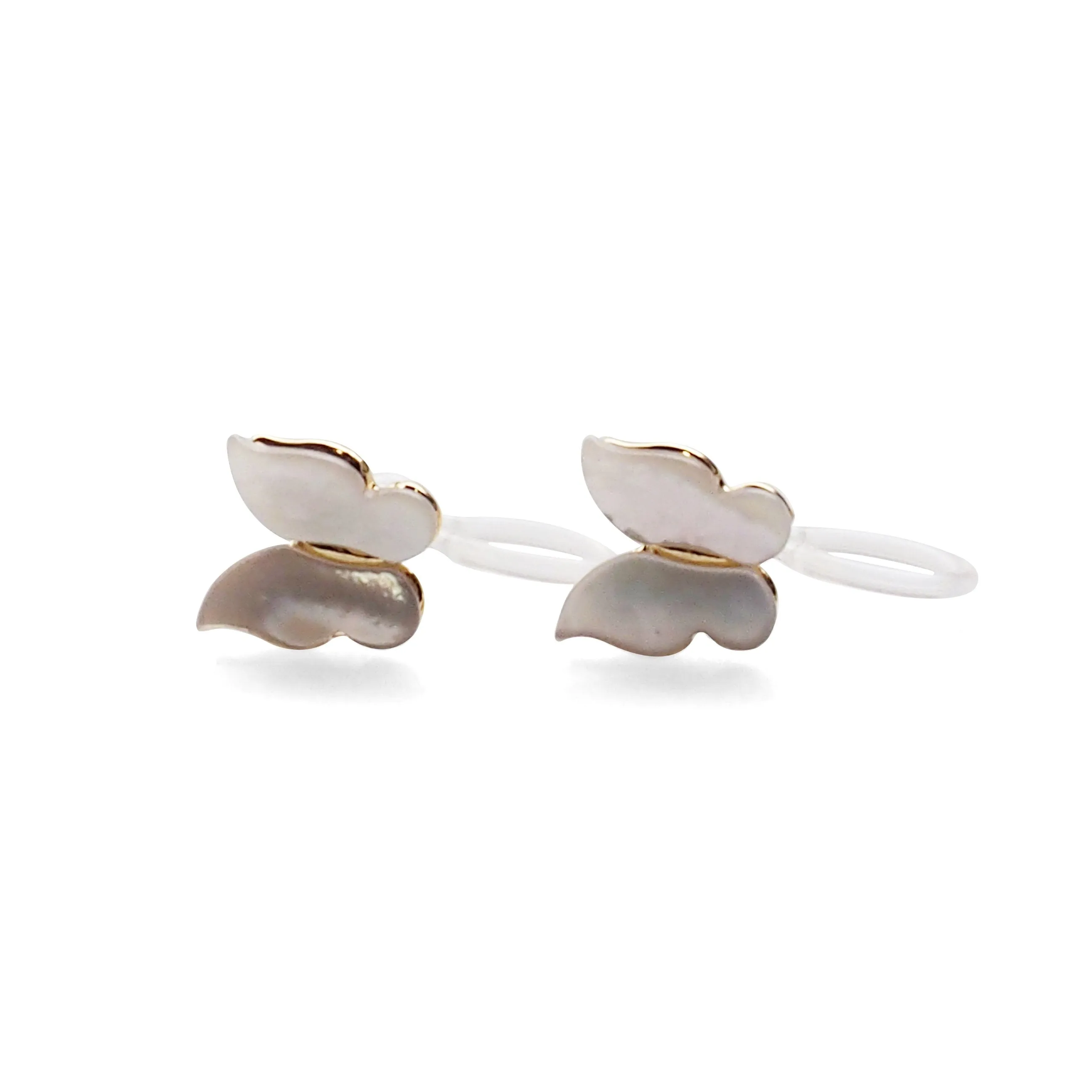 Mother Of Pearl Butterfly Invisible Clip On Stud Earrings (Gold tone)