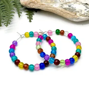 Multi-Colour Crackle Glass Bead Hoops 35mm