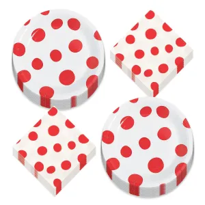 Mushroom Dot Red and White Paper Dessert Plates and Napkins (Serves 16)