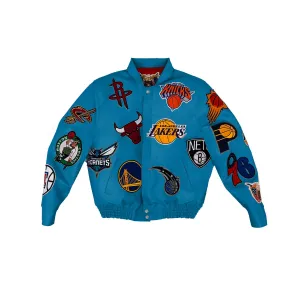 NBA COLLAGE VEGAN LEATHER JACKET Teal