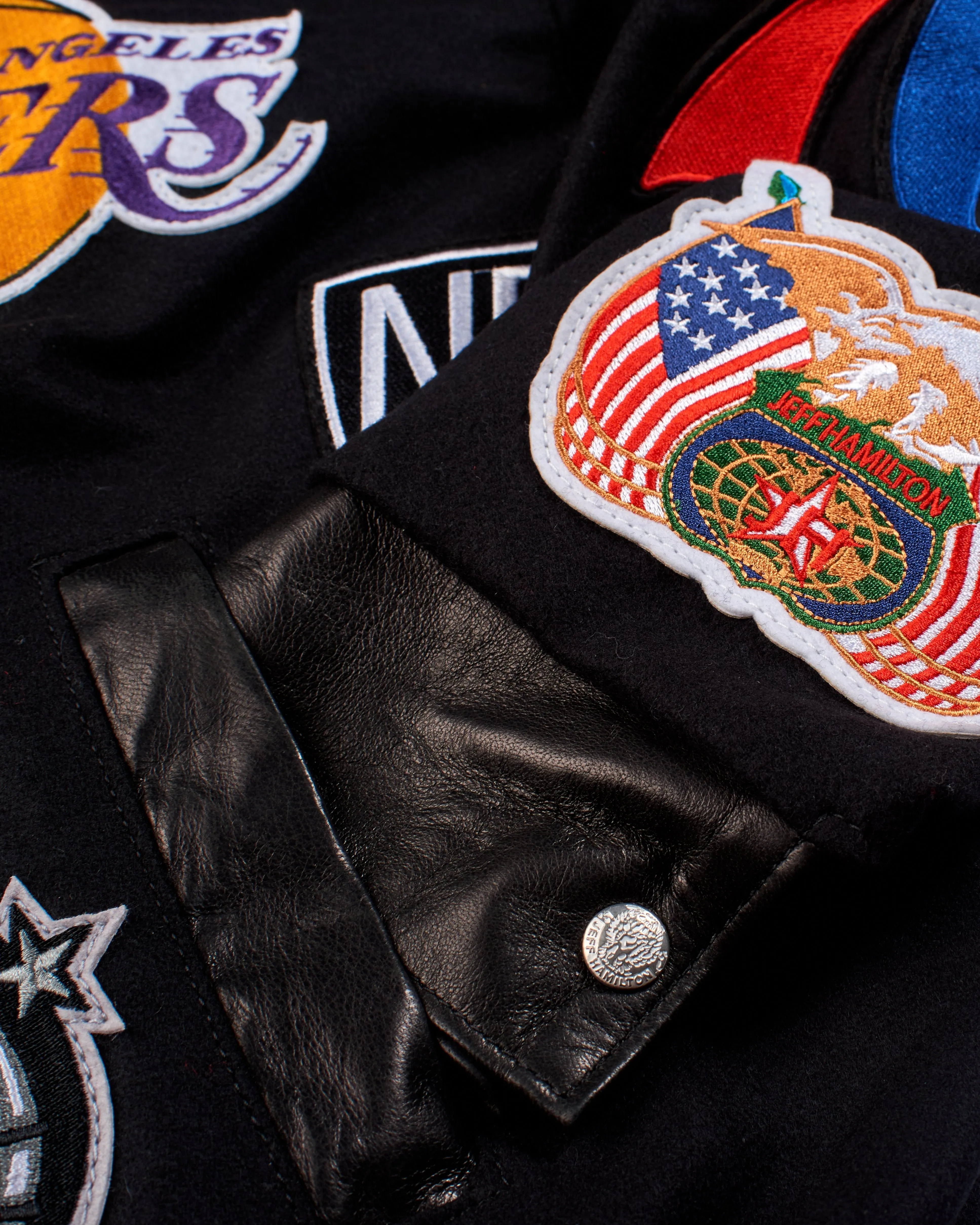 NBA COLLAGE WOOL & LEATHER JACKET Black