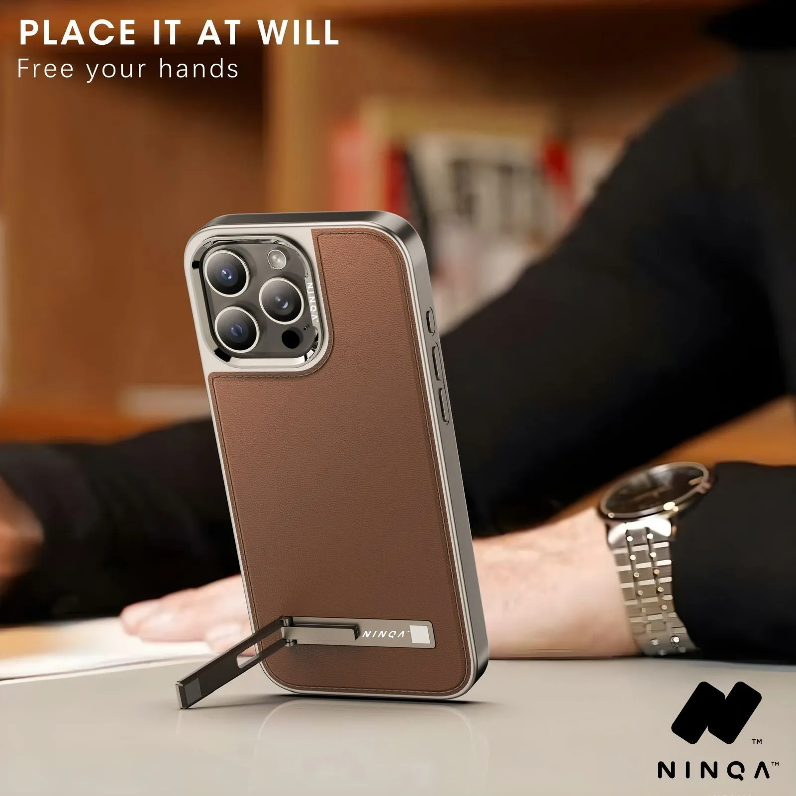 NINQA Leather Case with Stand for iPhone 16 Pro Max