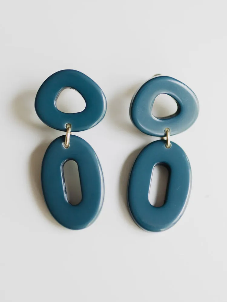 Oblong Hoop Earrings - Blue