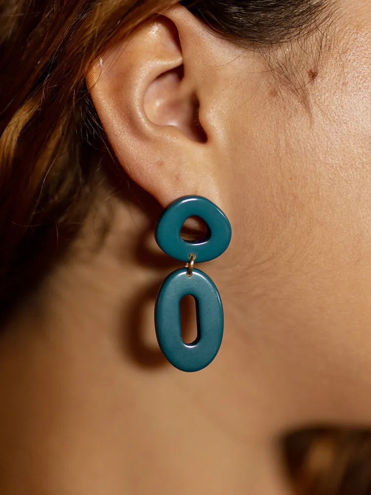 Oblong Hoop Earrings - Blue