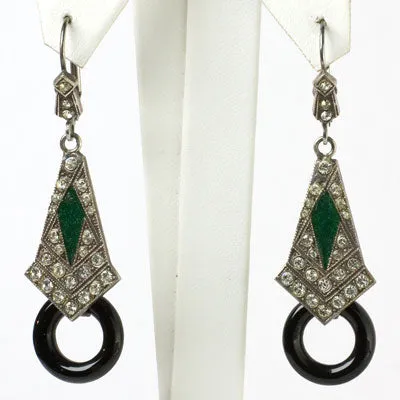 Onyx, Emerald & Diamanté Dangle Earrings