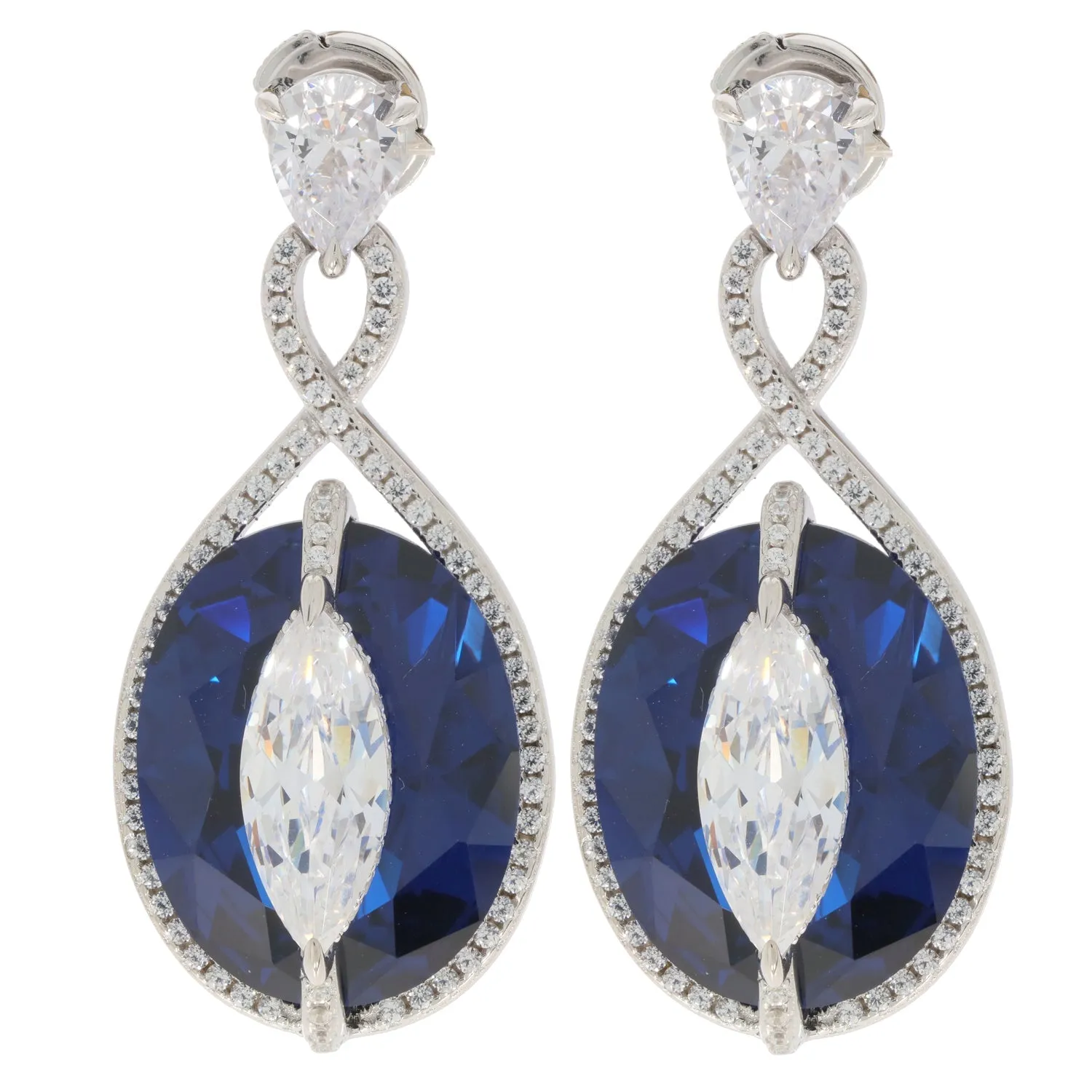 Oval Blue Sapphire Sterling Silver Earrings with Accent