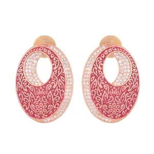 Oval Red Meenakari Small Earrings High Quality Enamelled Rose Gold Plated for Women and Girls - Saraf RS Jewellery