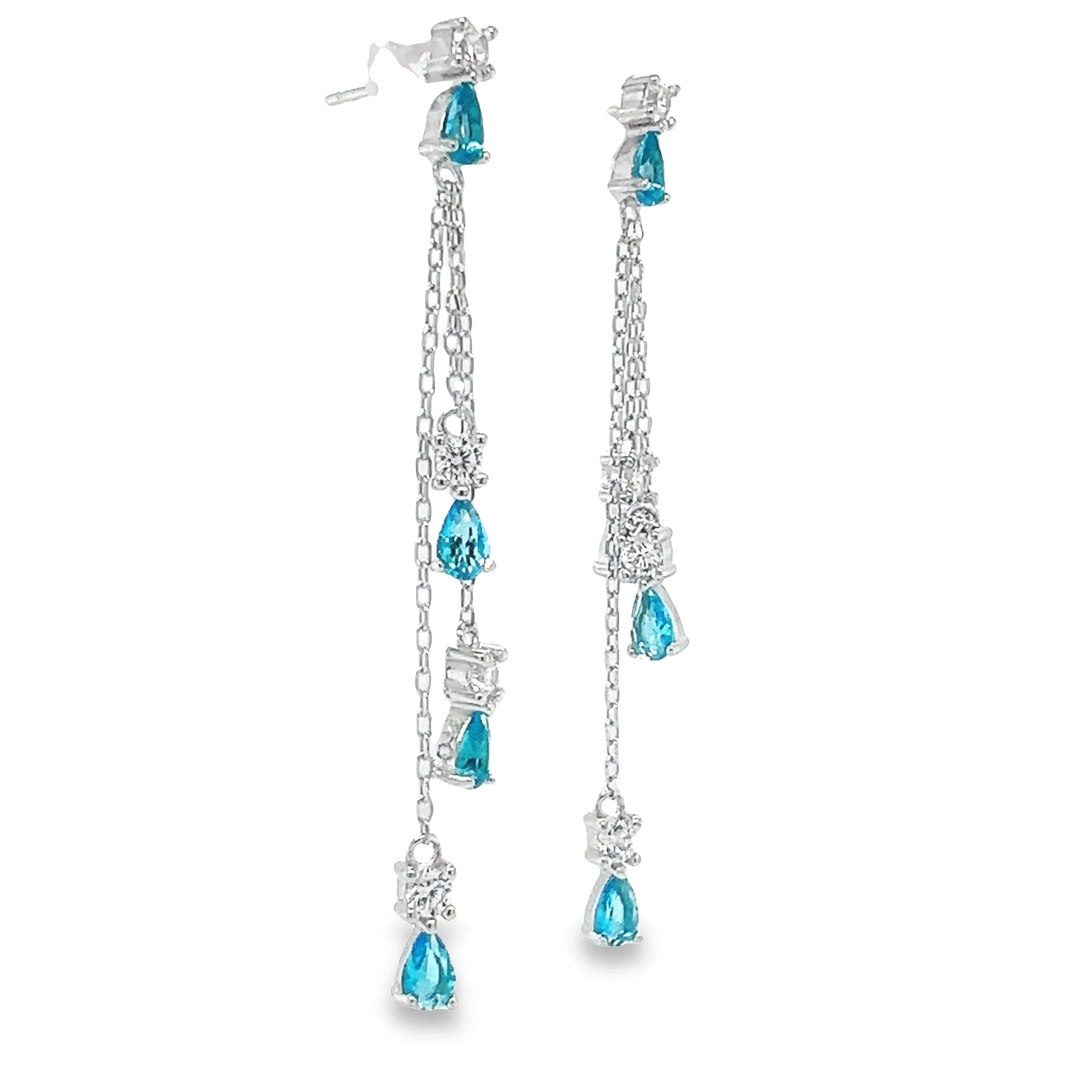 P510 Blue Tear Drop Long Earrings