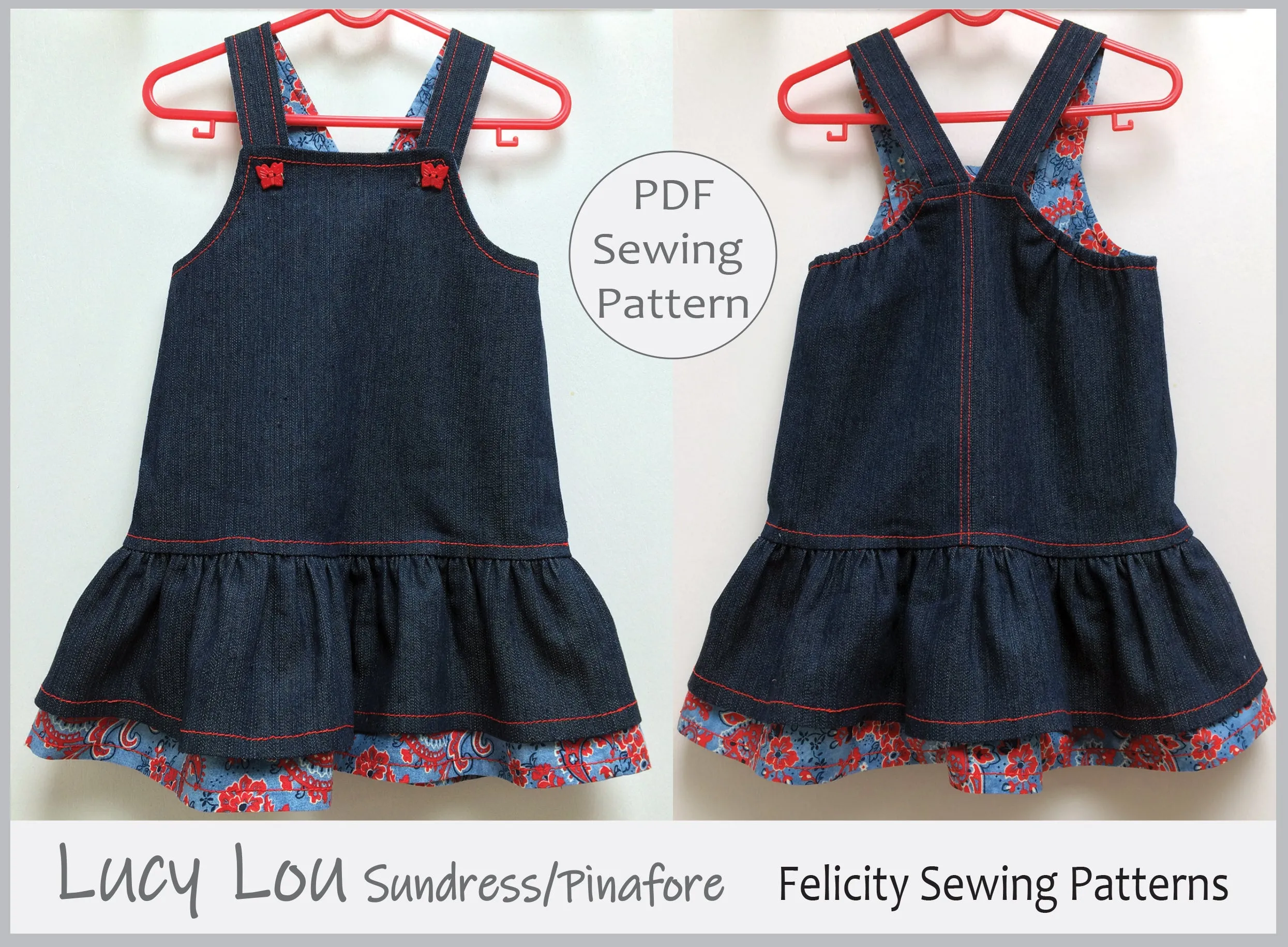 Party frock sewing pattern  LUCY LOU sizes 1 to 10 years 2 versions included. PDF pattern.