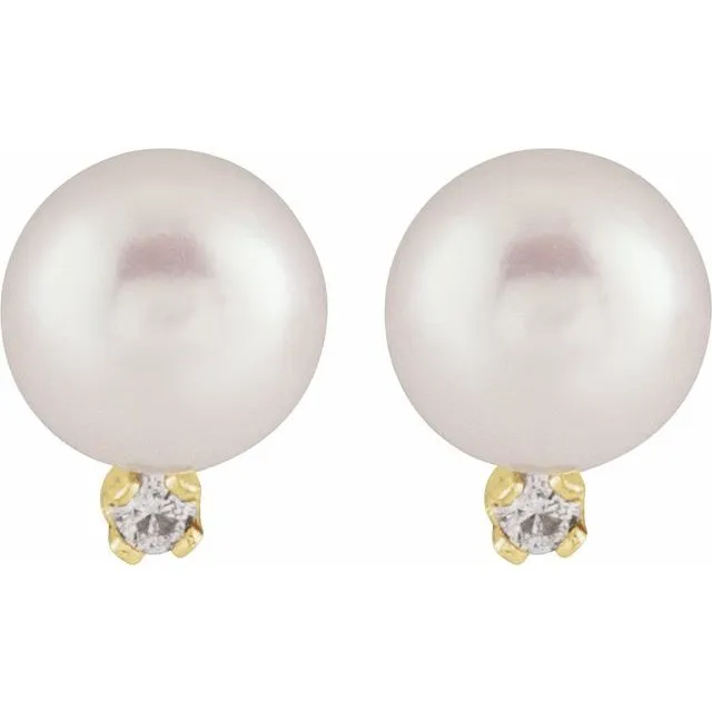 Pearl and Natural Amethyst 14k Gold Post Earrings