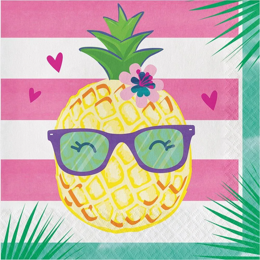 Pink & Green Happy Pineapple Striped Lunch Napkins (16ct)