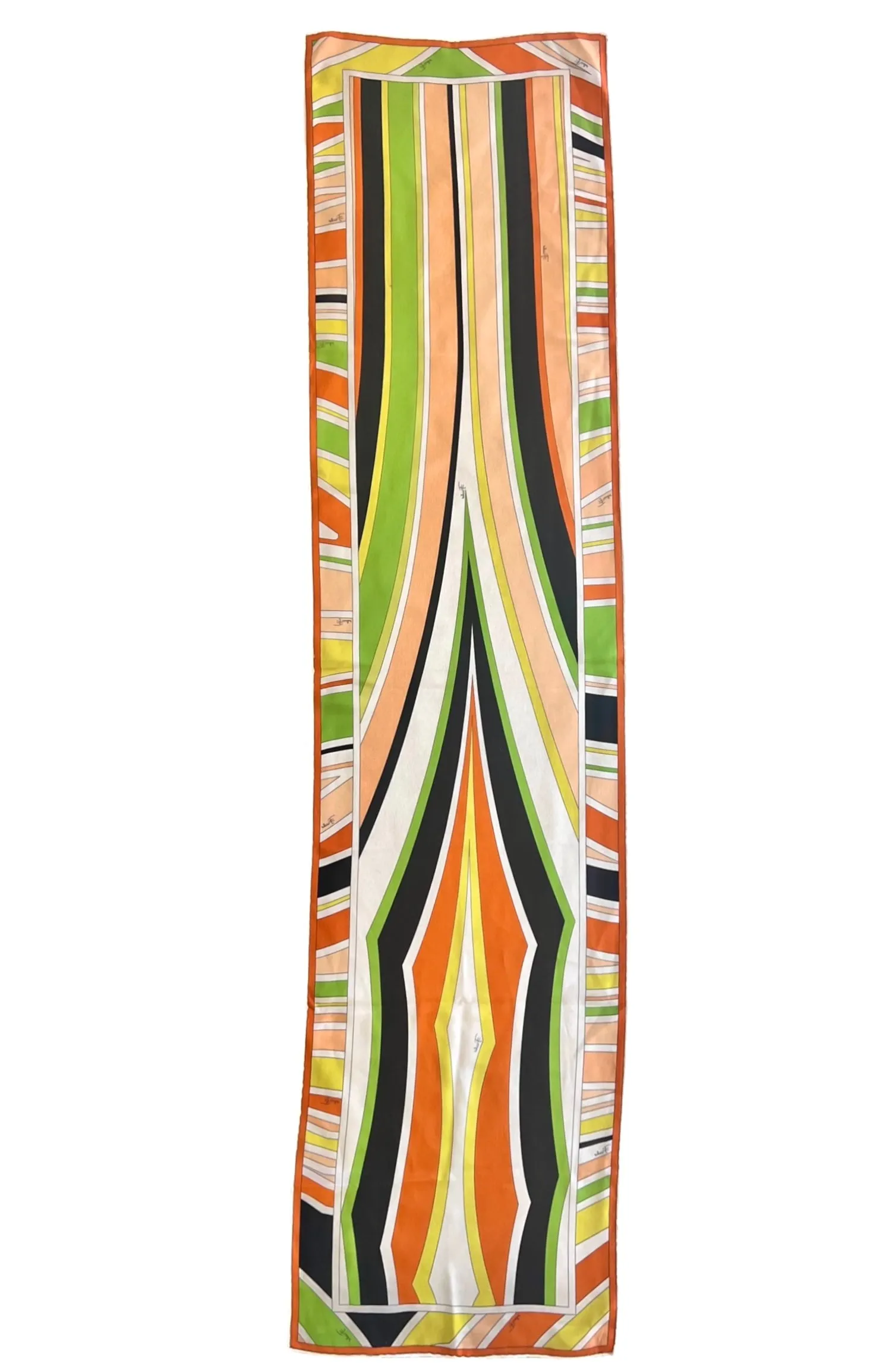 Pucci Orange and Green Psychedelic Striped Long Printed Silk Scarf