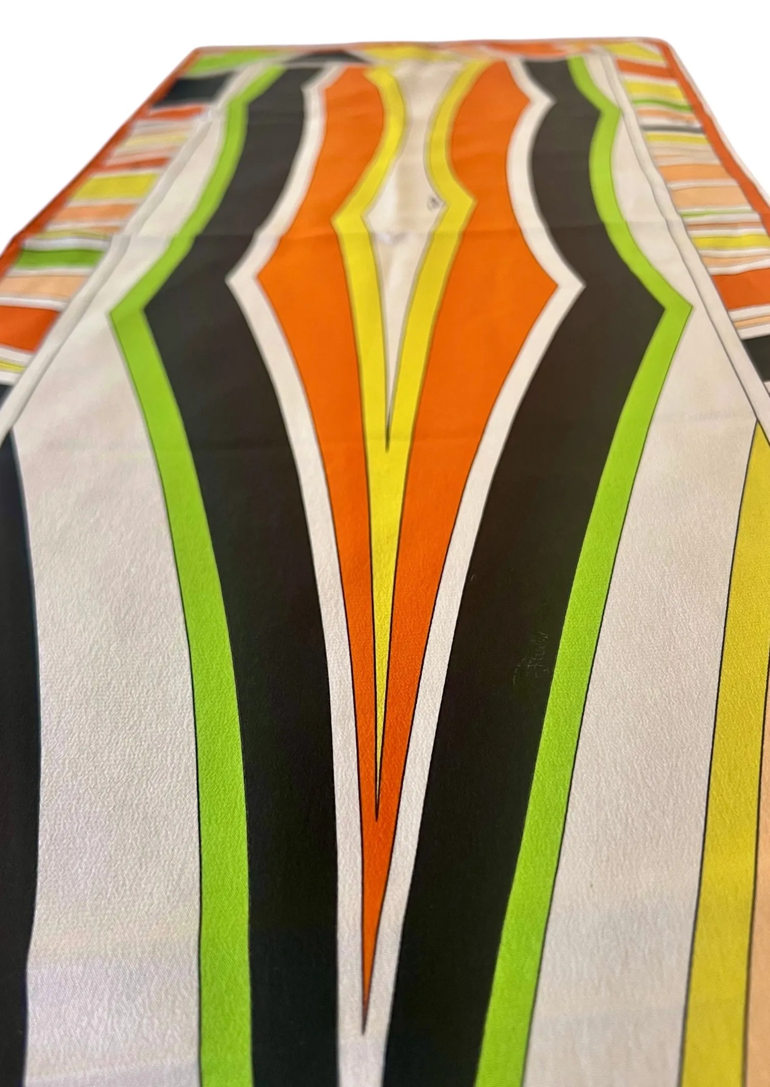 Pucci Orange and Green Psychedelic Striped Long Printed Silk Scarf