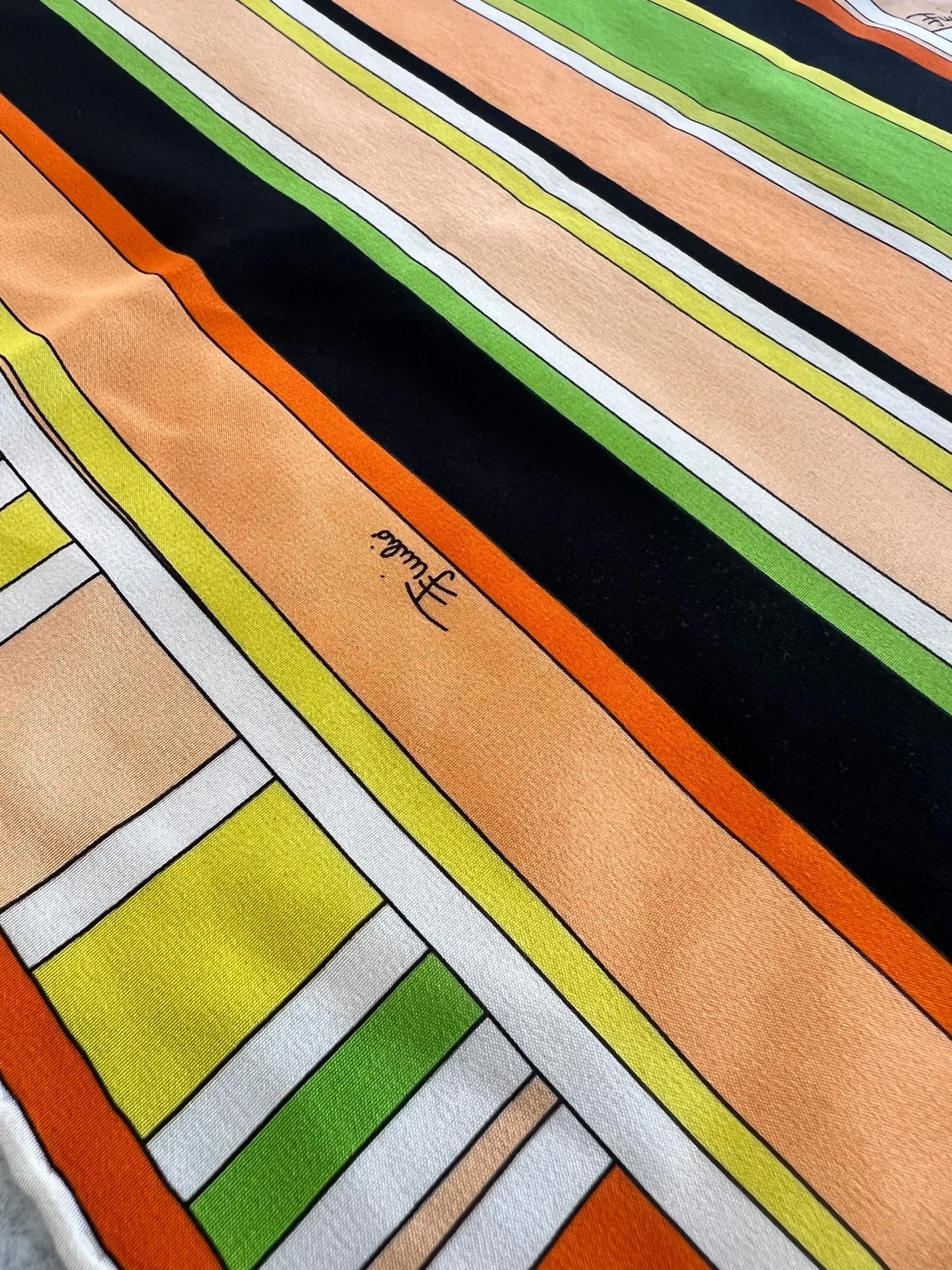 Pucci Orange and Green Psychedelic Striped Long Printed Silk Scarf