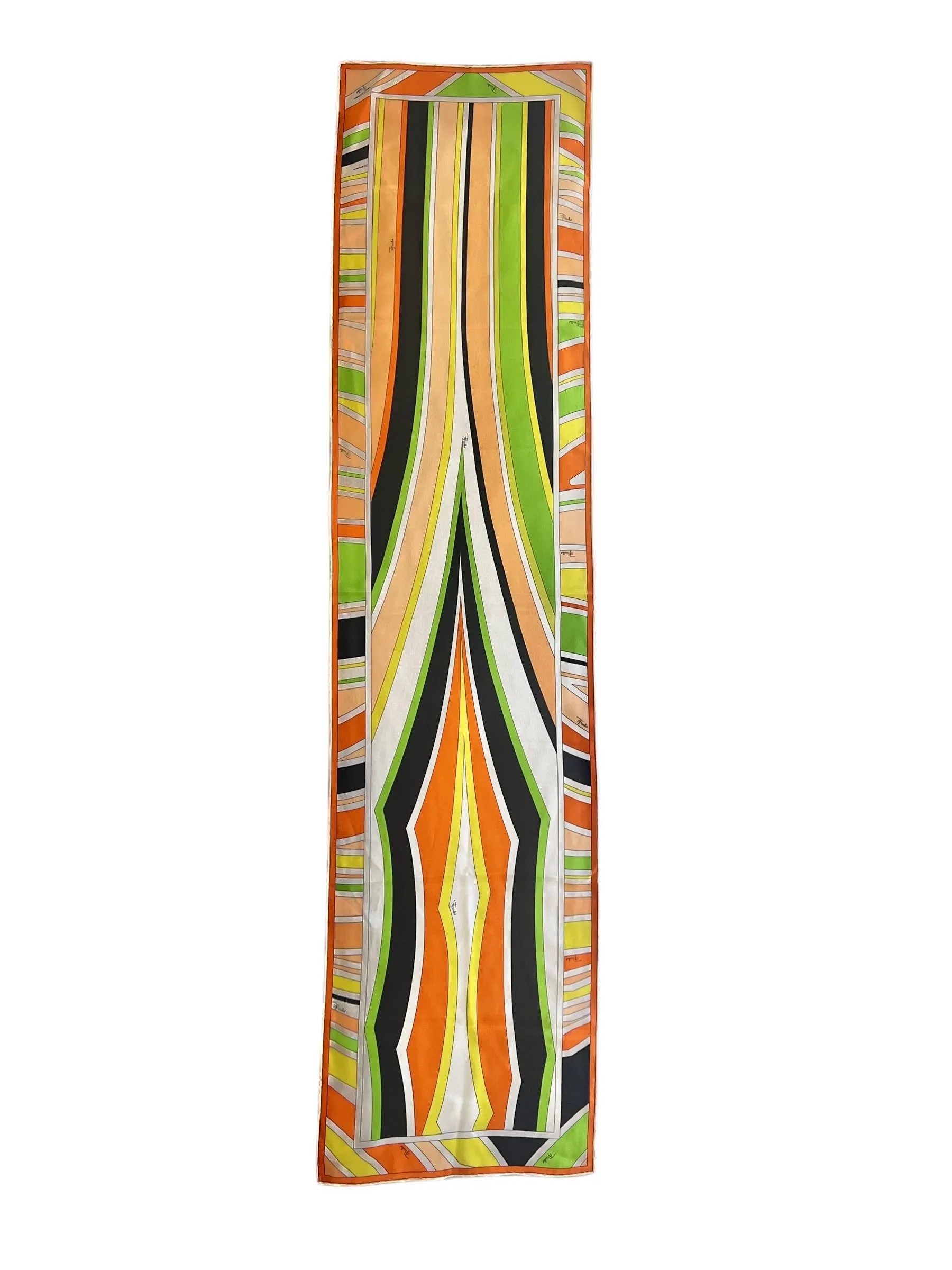 Pucci Orange and Green Psychedelic Striped Long Printed Silk Scarf