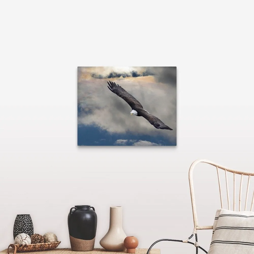 "an eagle in flight rising above the storm" Canvas Wall Art