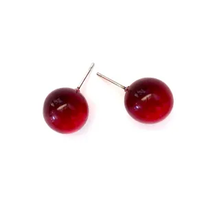 Red Transparent Ball Stud Earrings