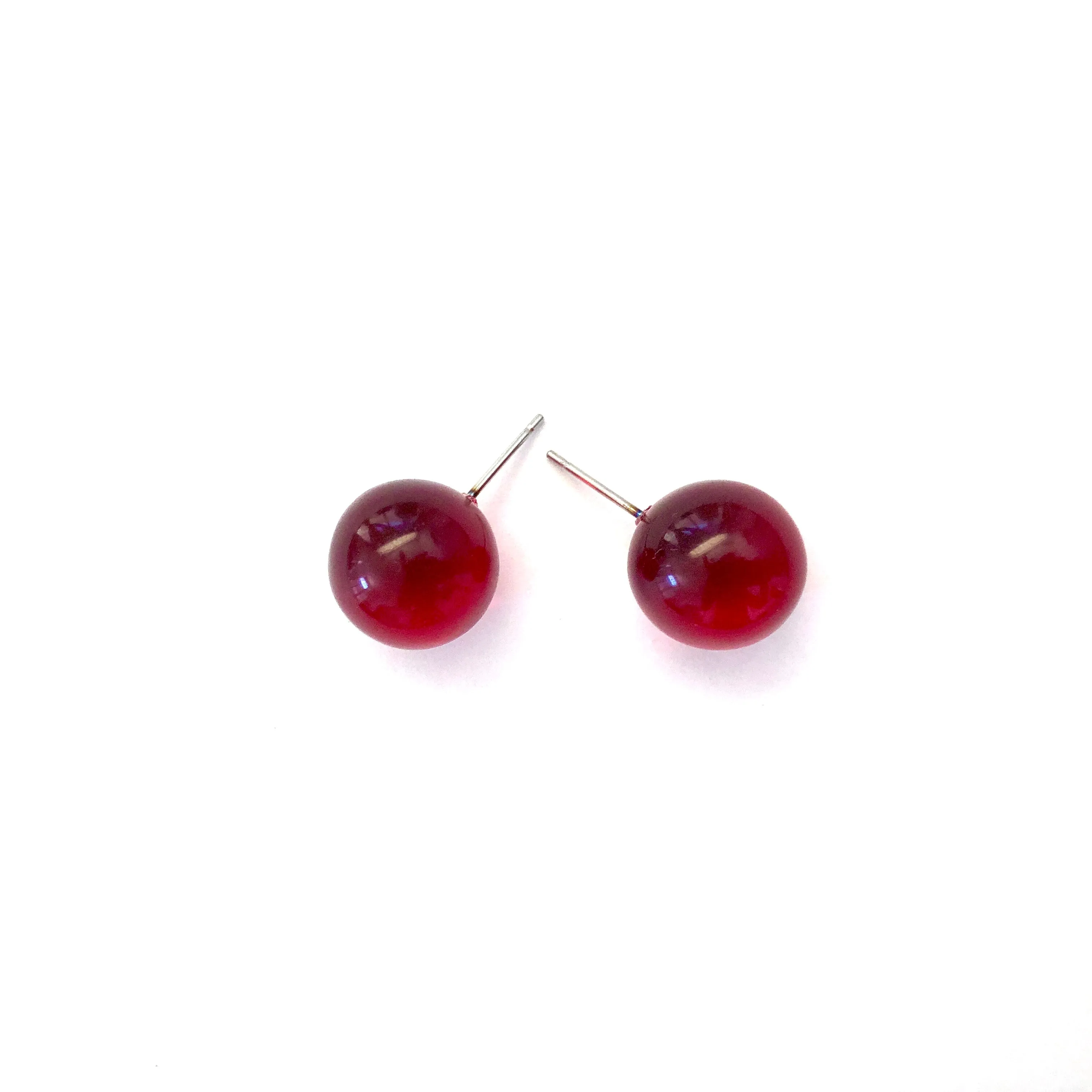 Red Transparent Ball Stud Earrings