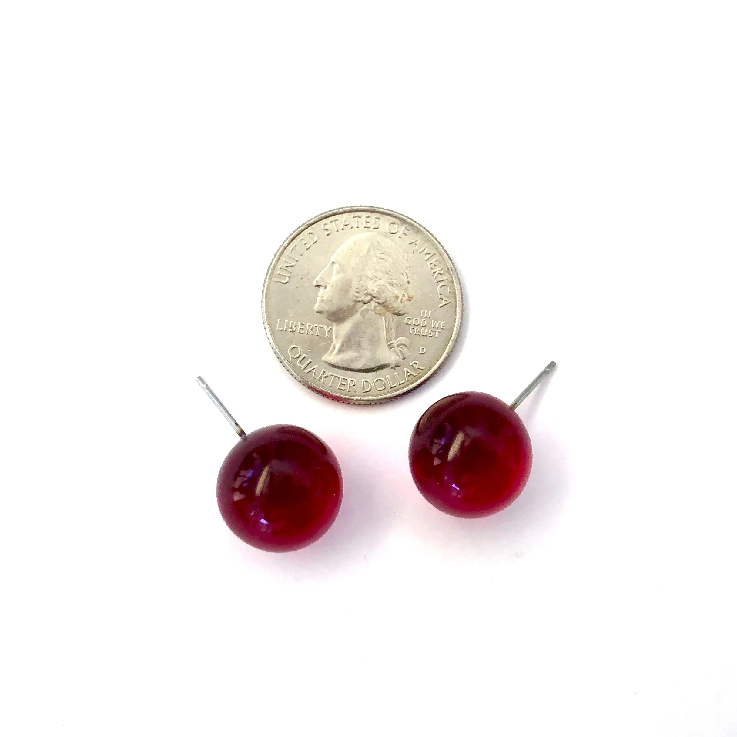 Red Transparent Ball Stud Earrings