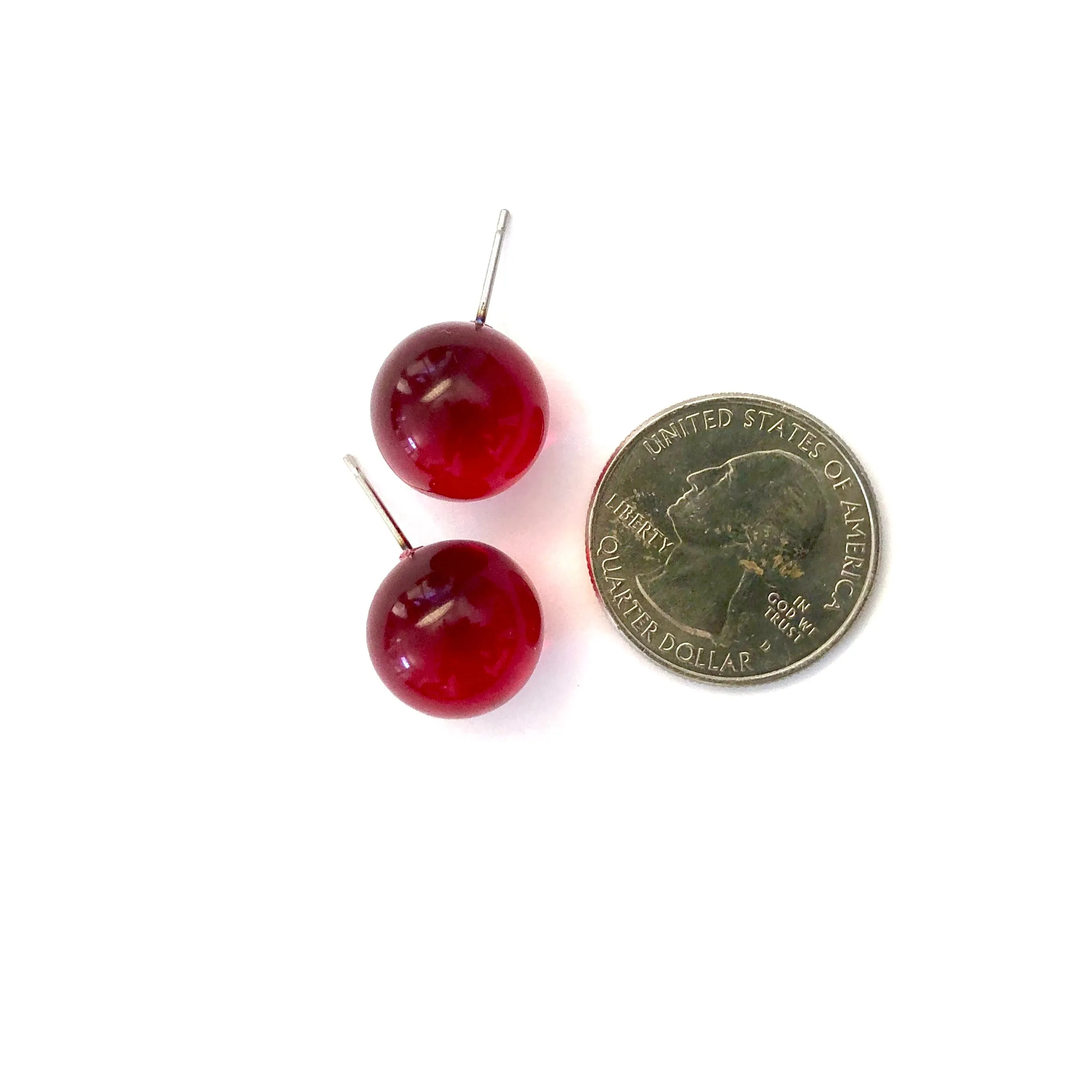 Red Transparent Ball Stud Earrings