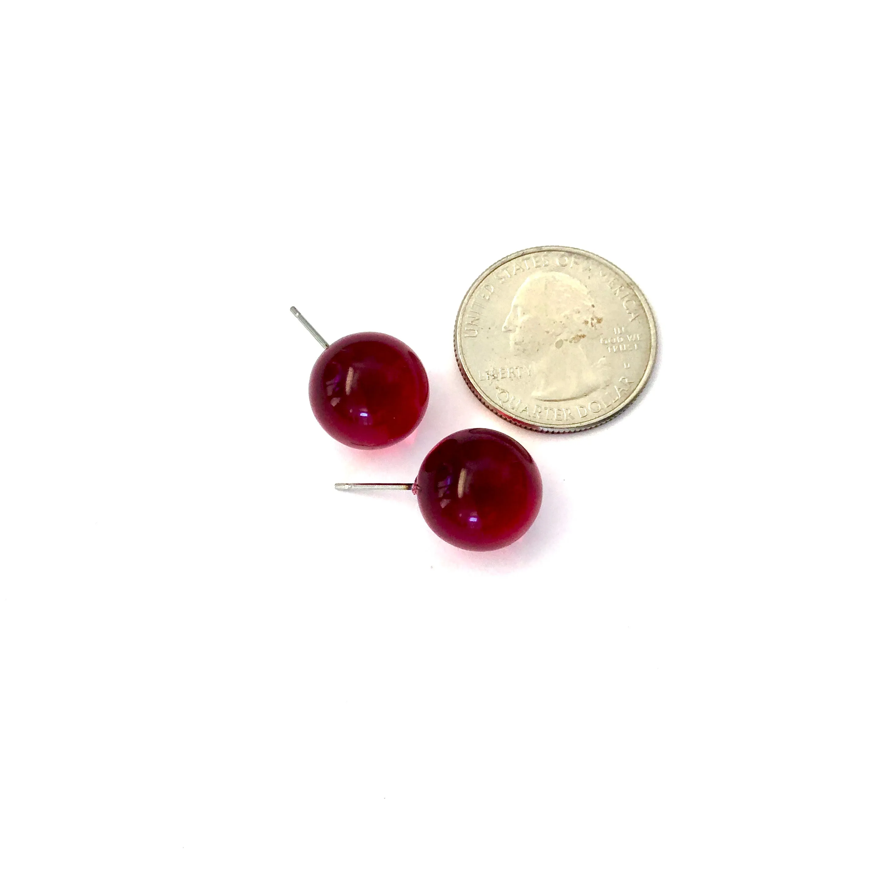 Red Transparent Ball Stud Earrings