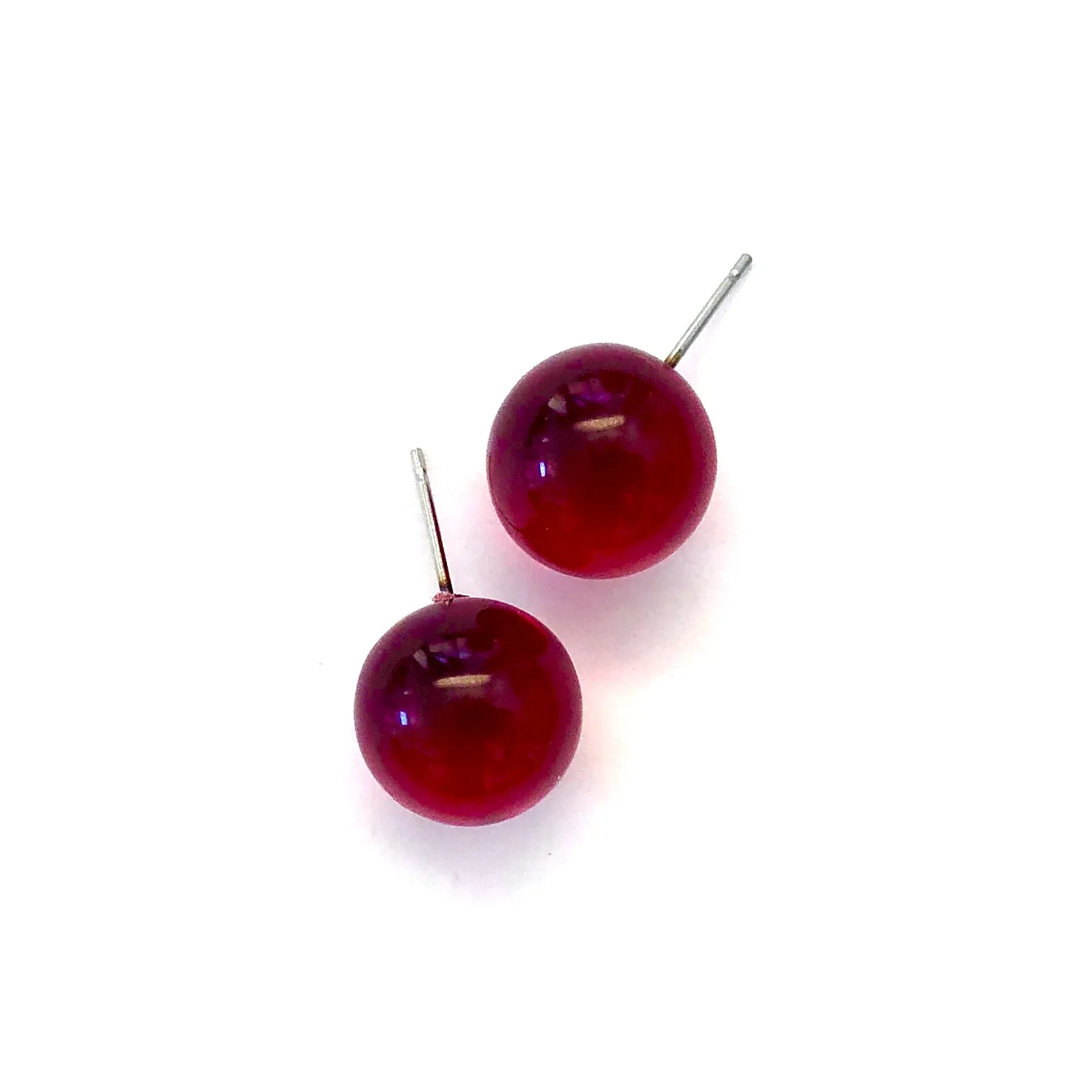 Red Transparent Ball Stud Earrings