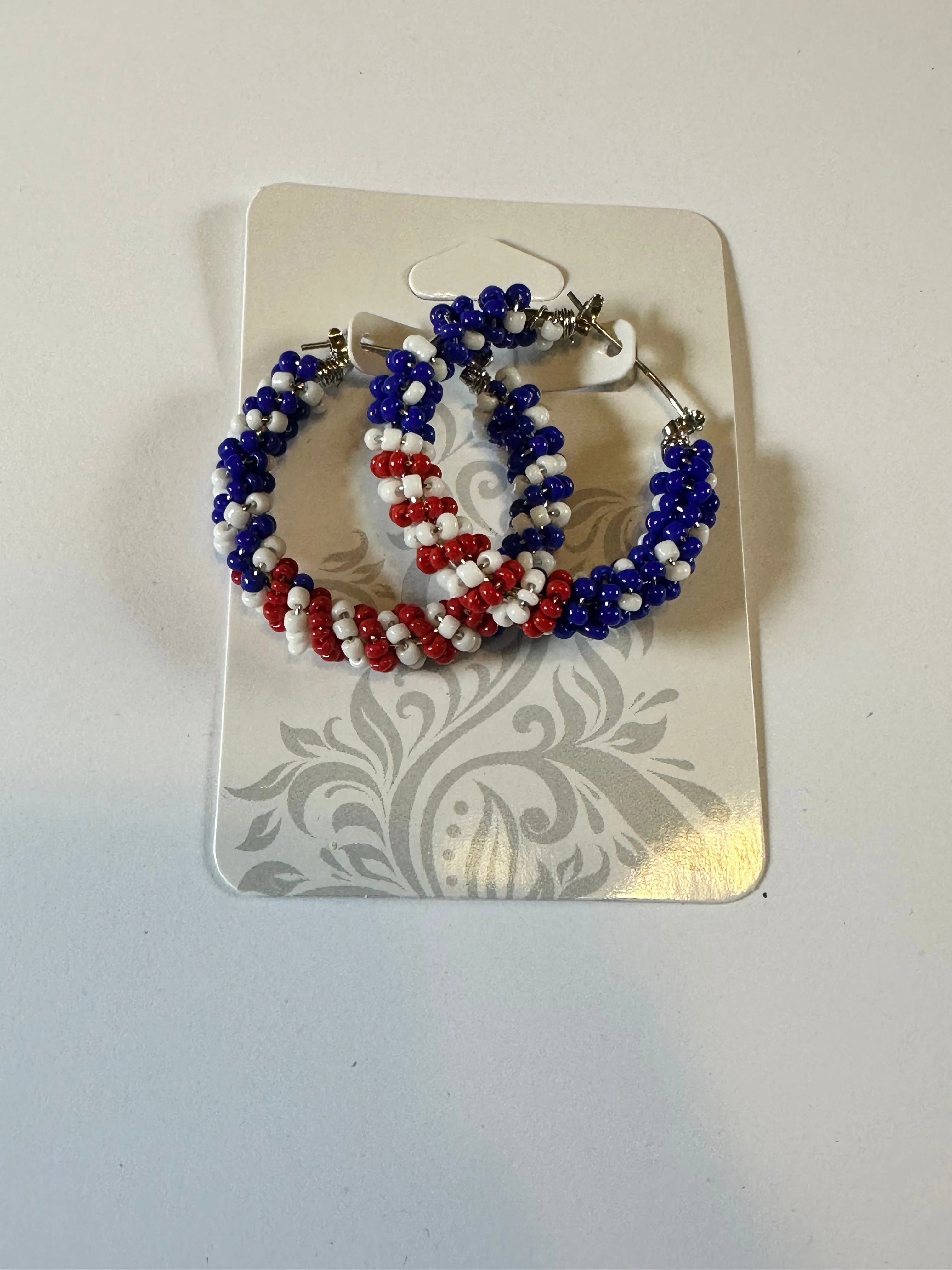 Red white and blue seed bead earrings