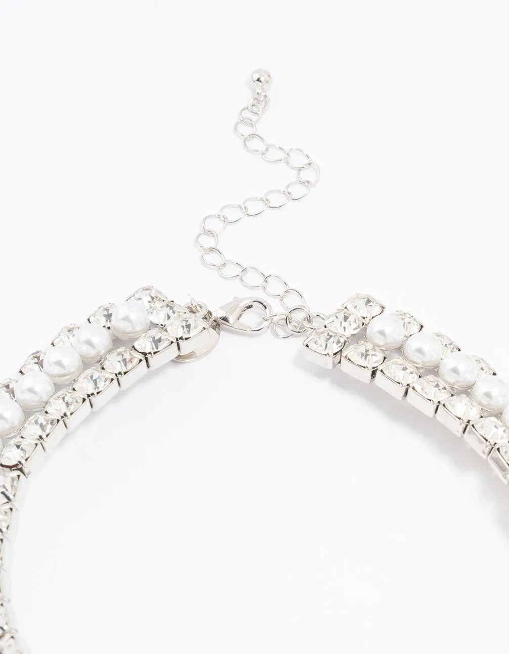 Rhodium Diamante & Pearl Necklace