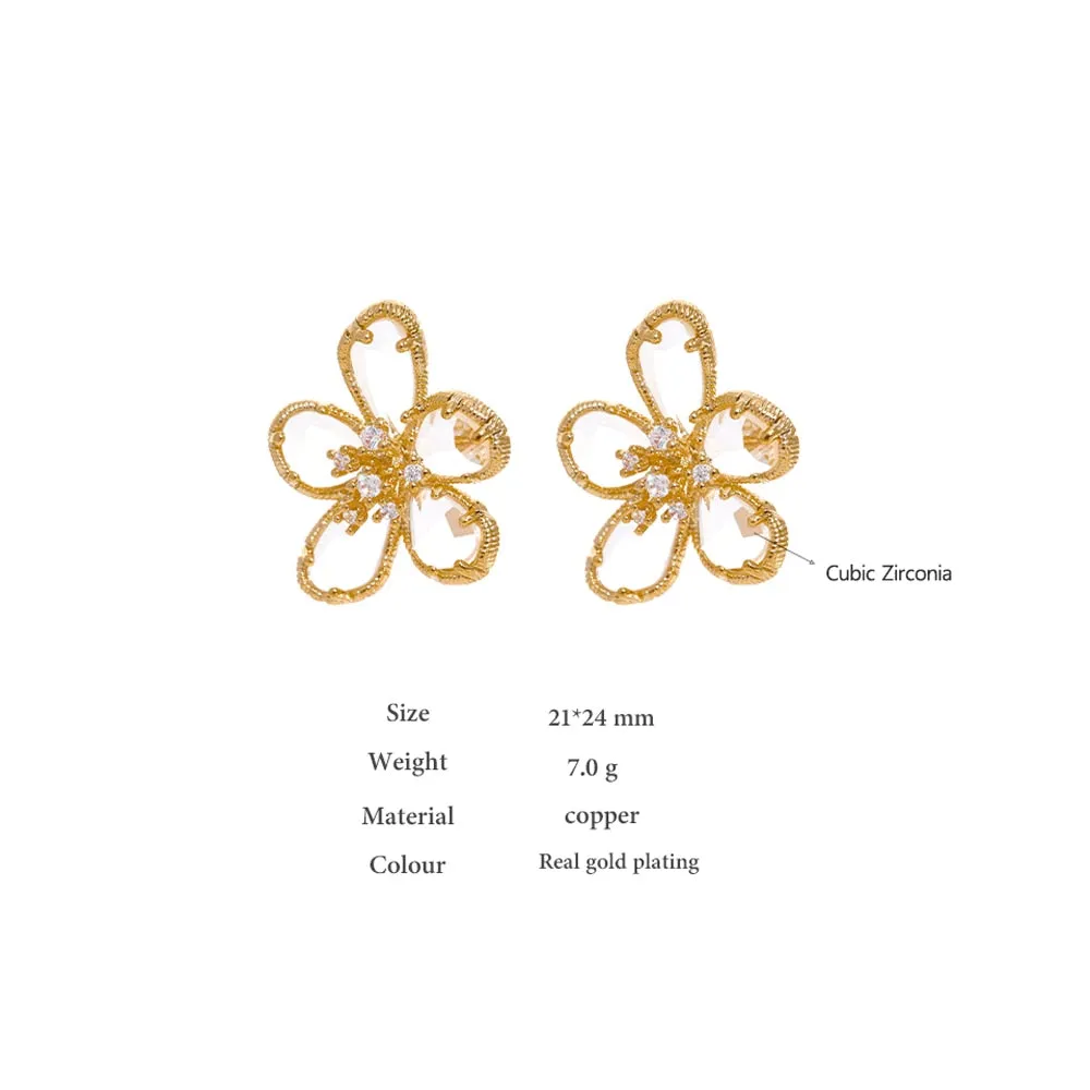 Romantic Jewelry Handmade Flower Drop Earrings for Women in Gold Color