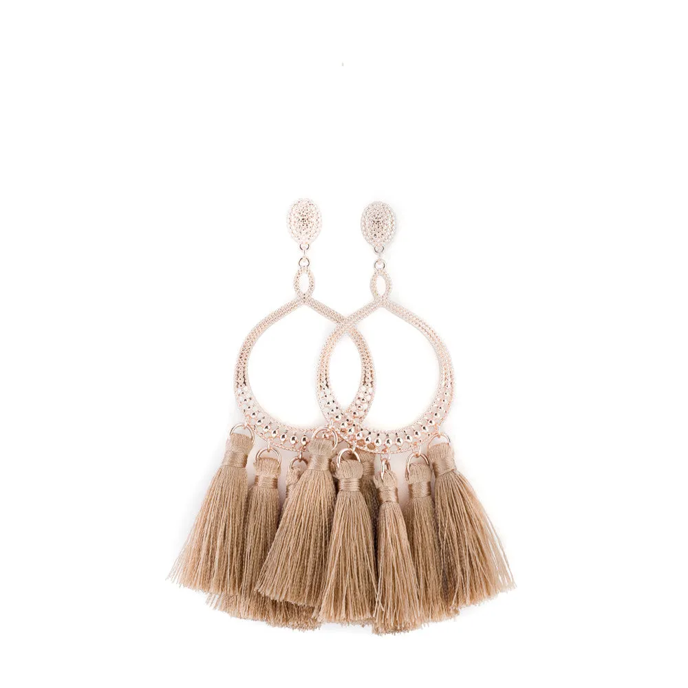 Rose Gold Open Ring Tassel Earrings