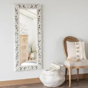 Royal Wood Wall Decor Mirror Frame Colour White Antique only Frame Large Size 5x2 Feets