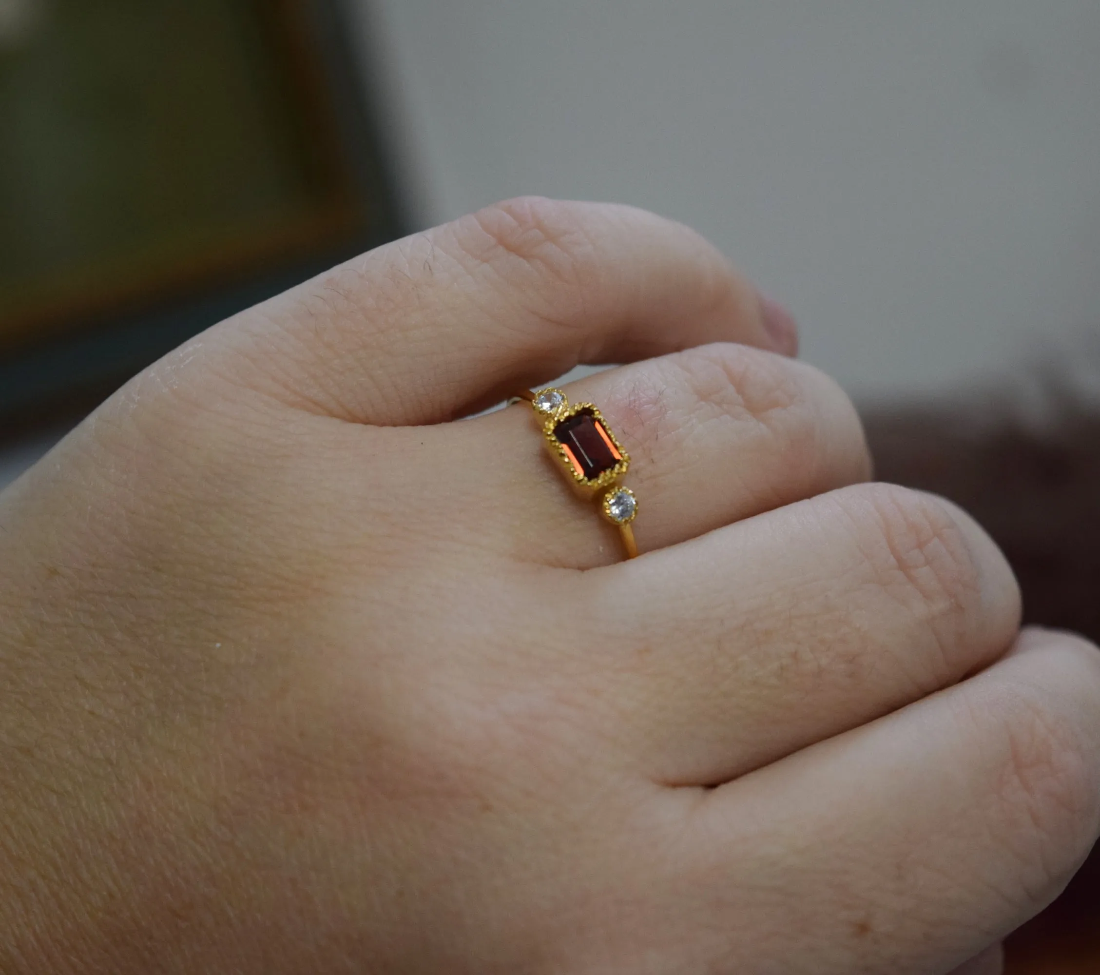 SALE! Garnet and White Topaz Vermeil Ring