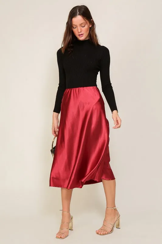 SATIN MIDI SKIRT