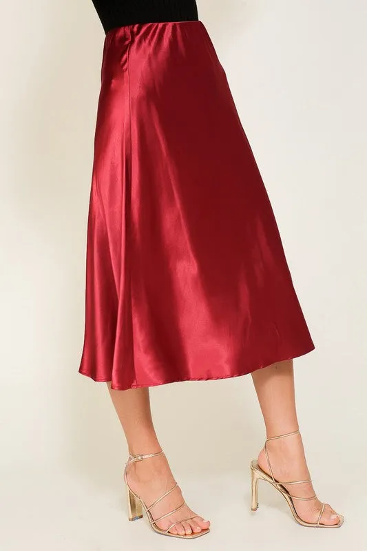 SATIN MIDI SKIRT