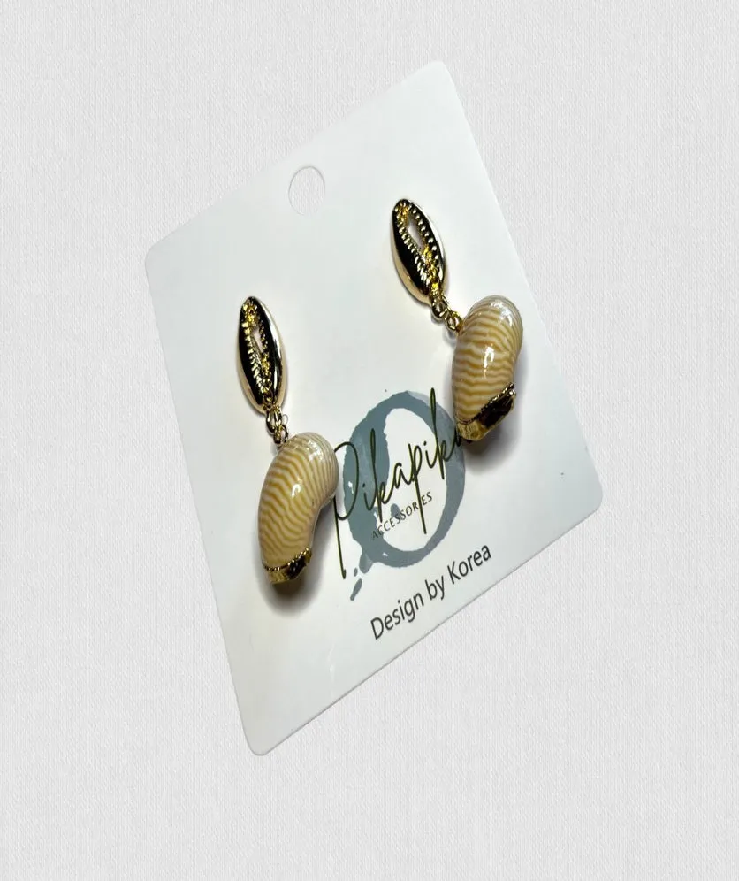 Sea Shell Drop Earrings Conch Gold Plated