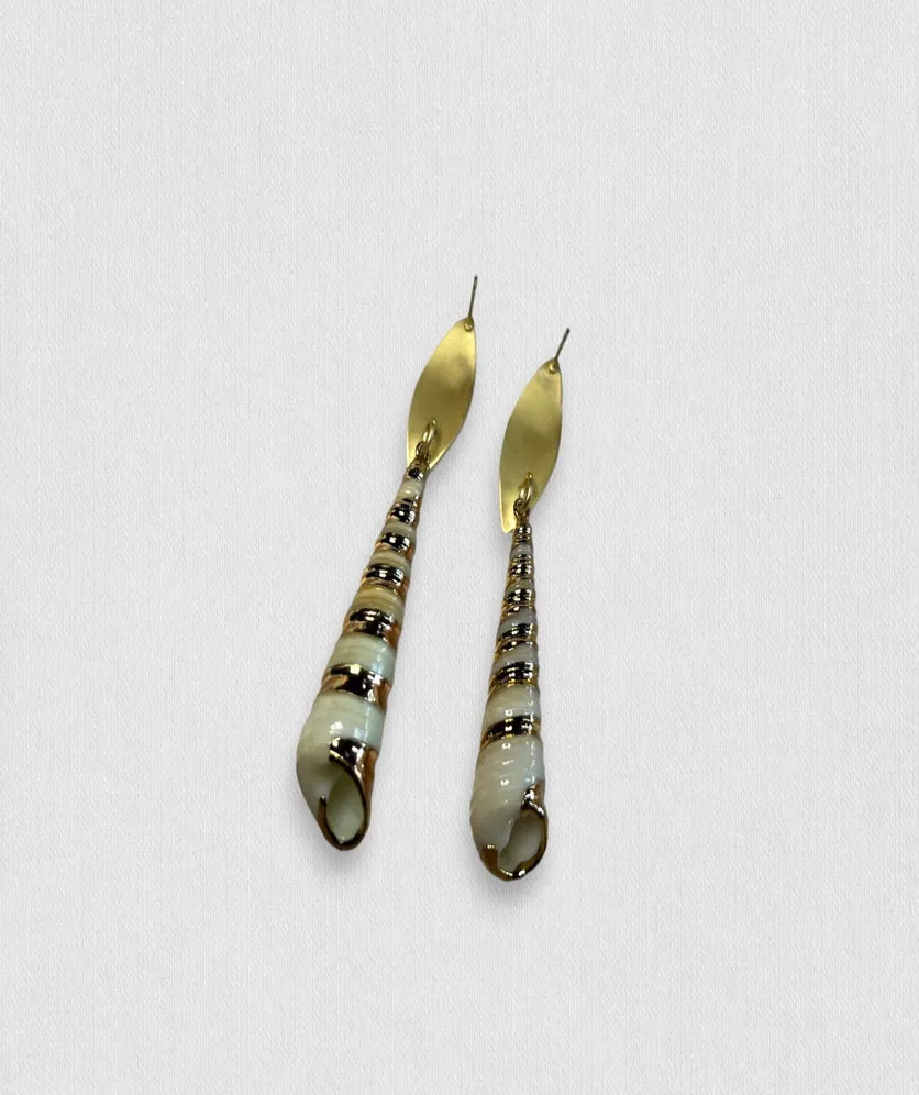 Sea Shell Drop Earrings Long Conch Shell Gold Plated