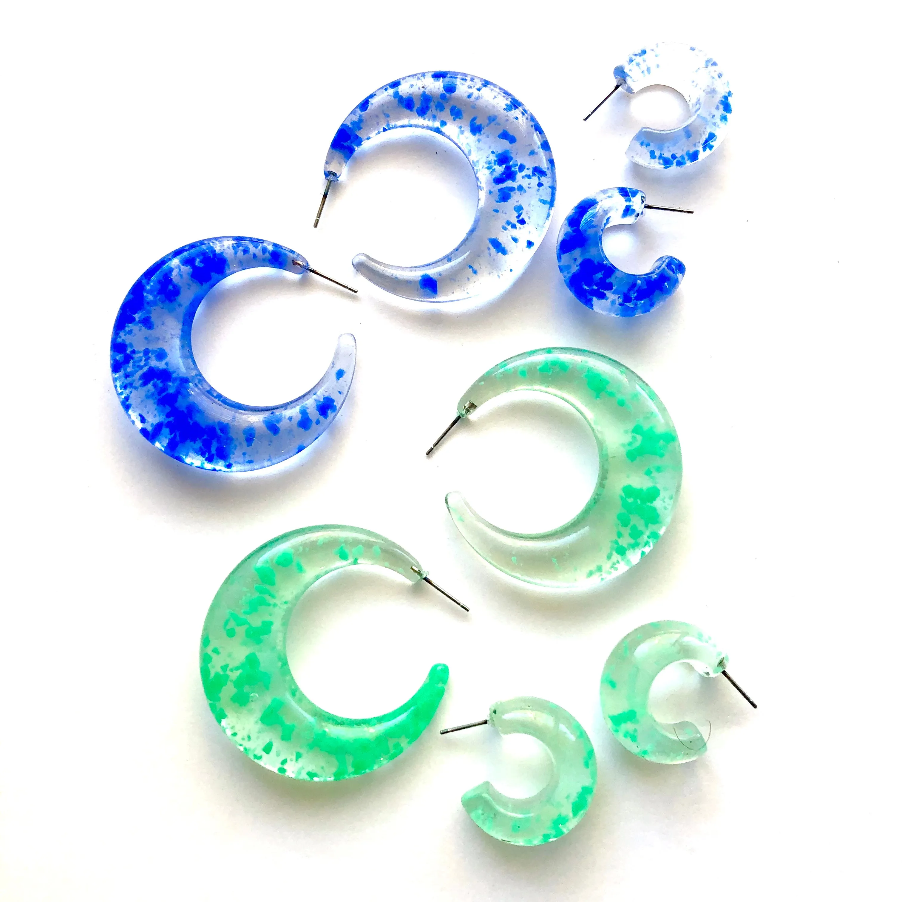 Seafoam Green Confetti Chunky Crescent Hoop Earrings