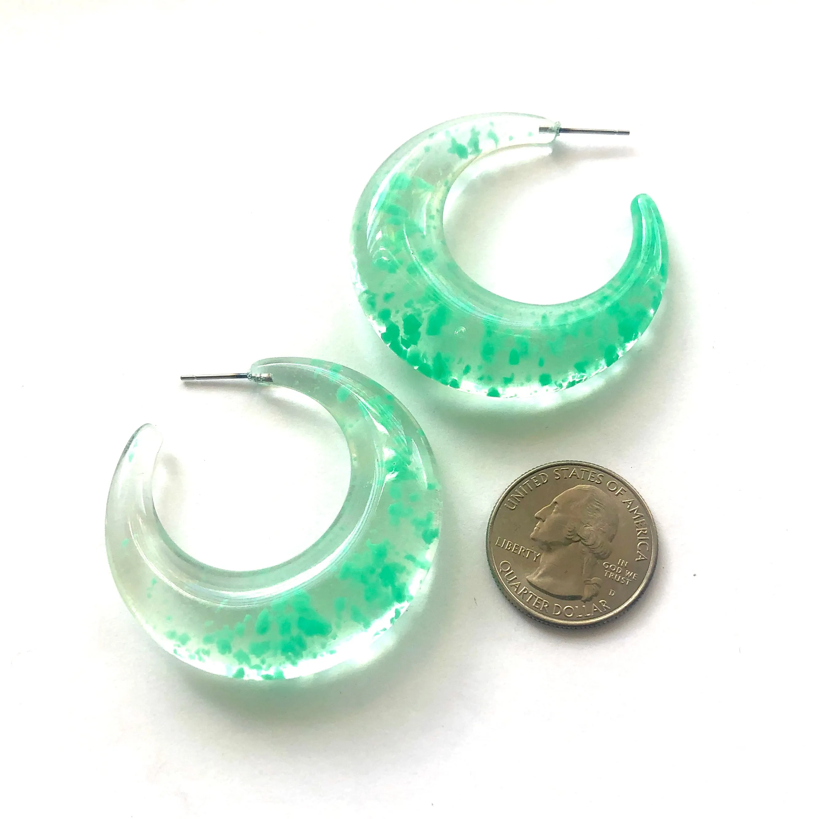 Seafoam Green Confetti Chunky Crescent Hoop Earrings