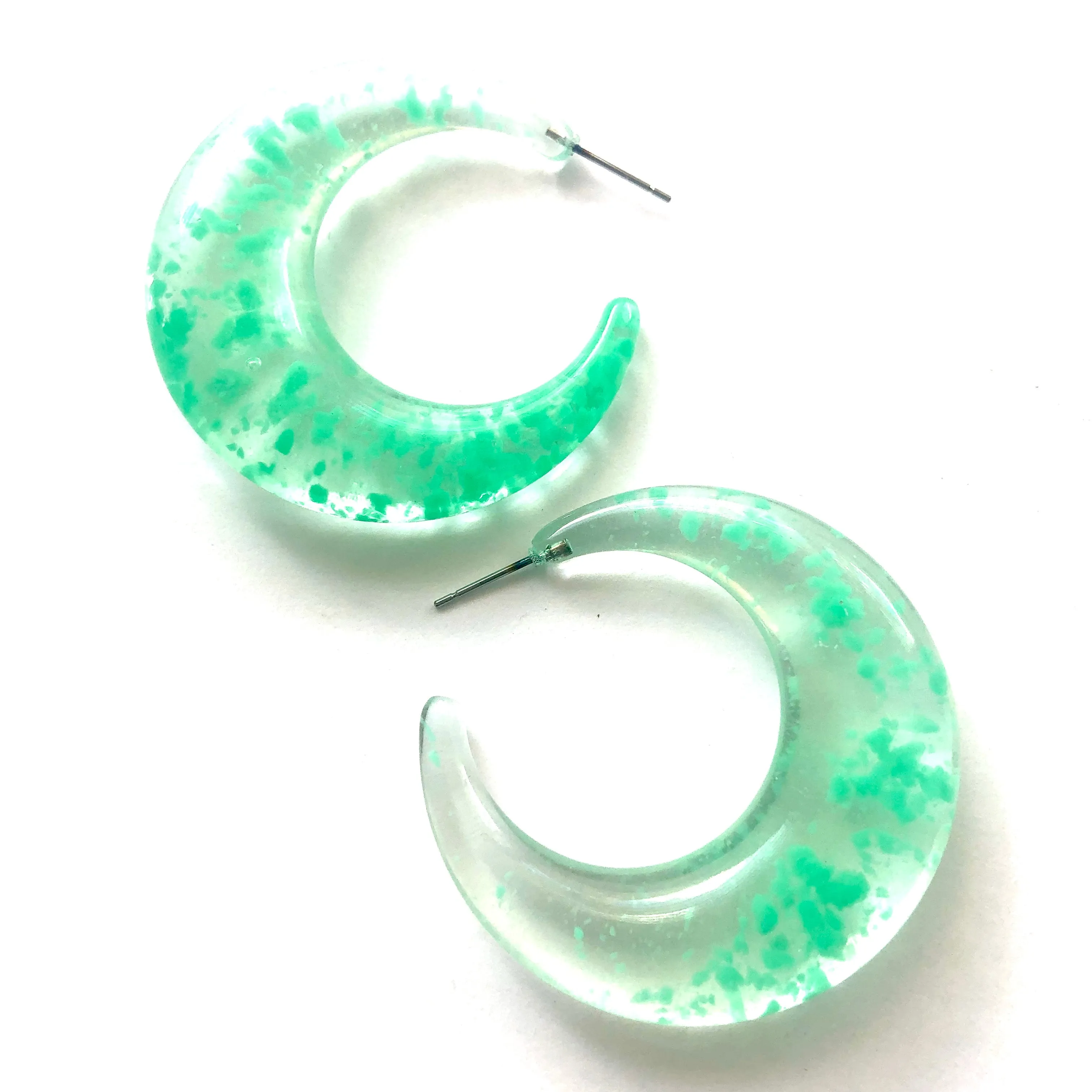 Seafoam Green Confetti Chunky Crescent Hoop Earrings